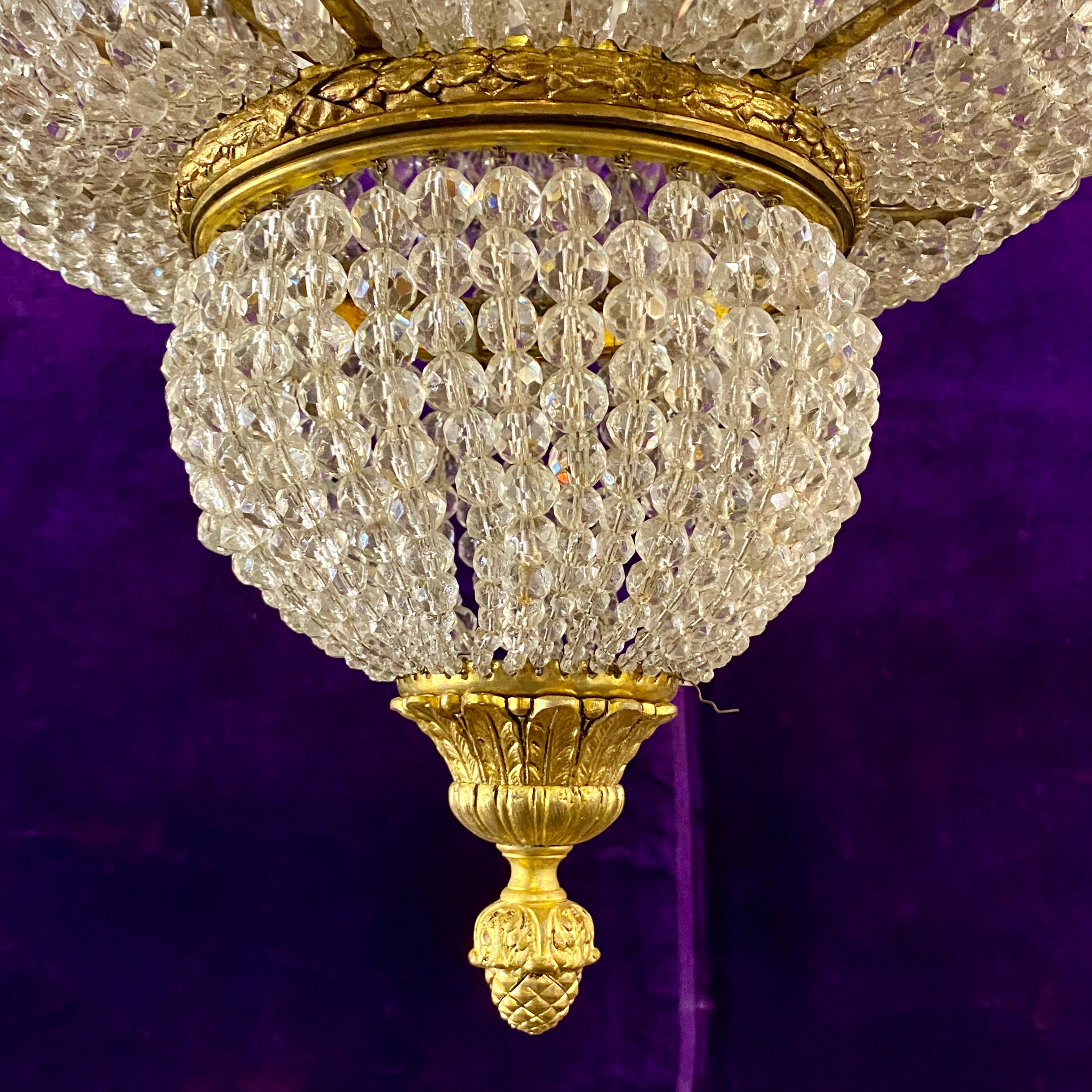 Very Rare Gilt Brass & Crystal Neoclassical Chandelier