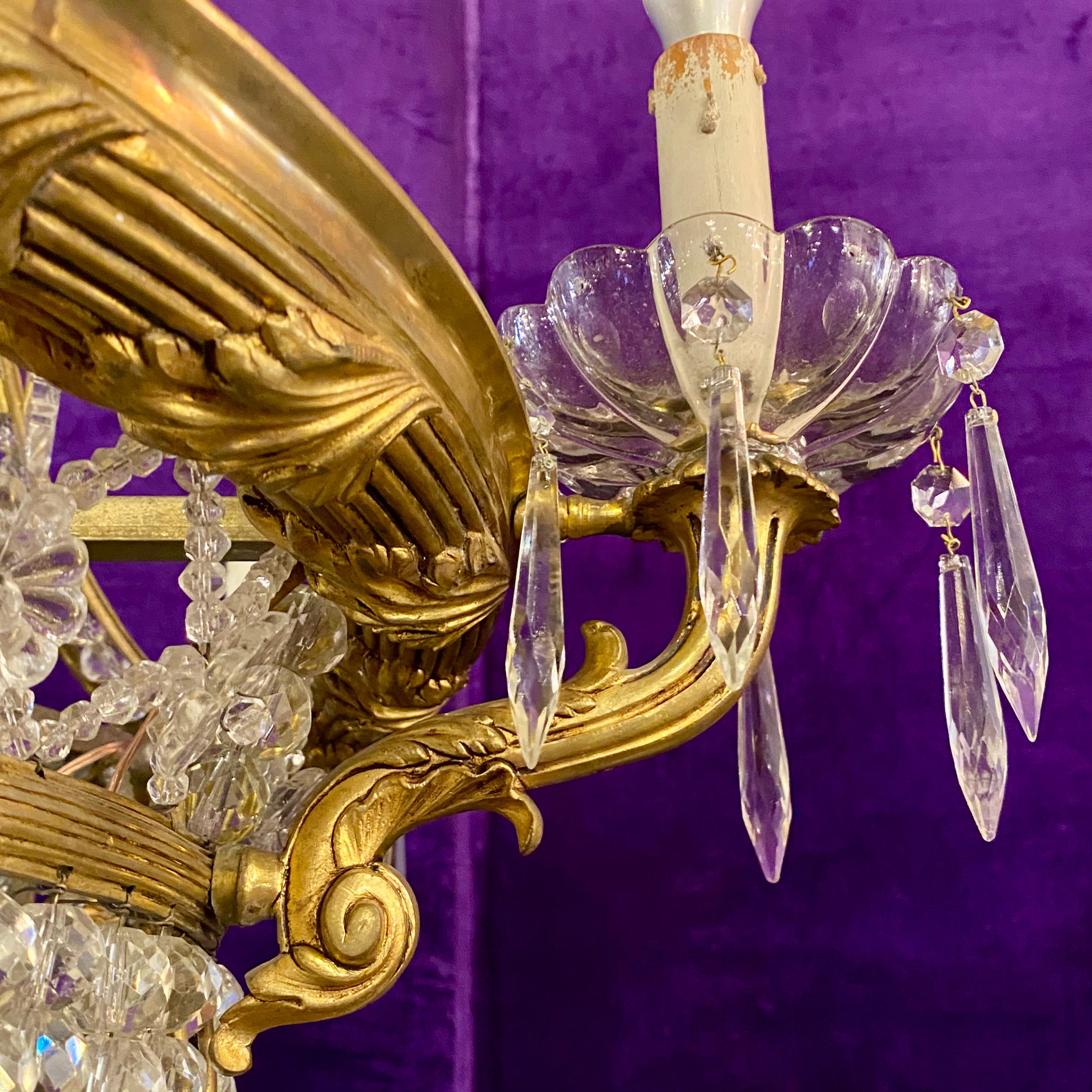 Very Rare Gilt Brass & Crystal Neoclassical Chandelier