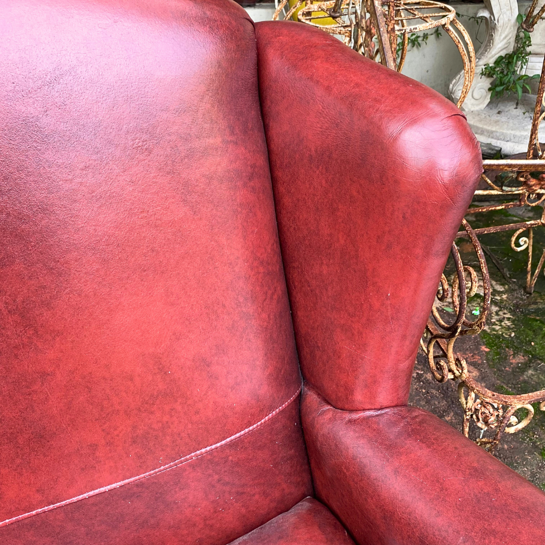 Pair of Burgundy Leather Wingback Armchairs