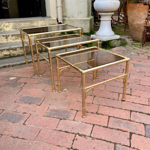 Vintage Brass and Smokey Glass Nesting Tables