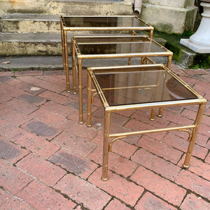 Vintage Brass and Smokey Glass Nesting Tables