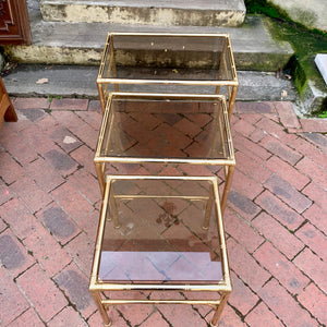 Vintage Brass and Smokey Glass Nesting Tables