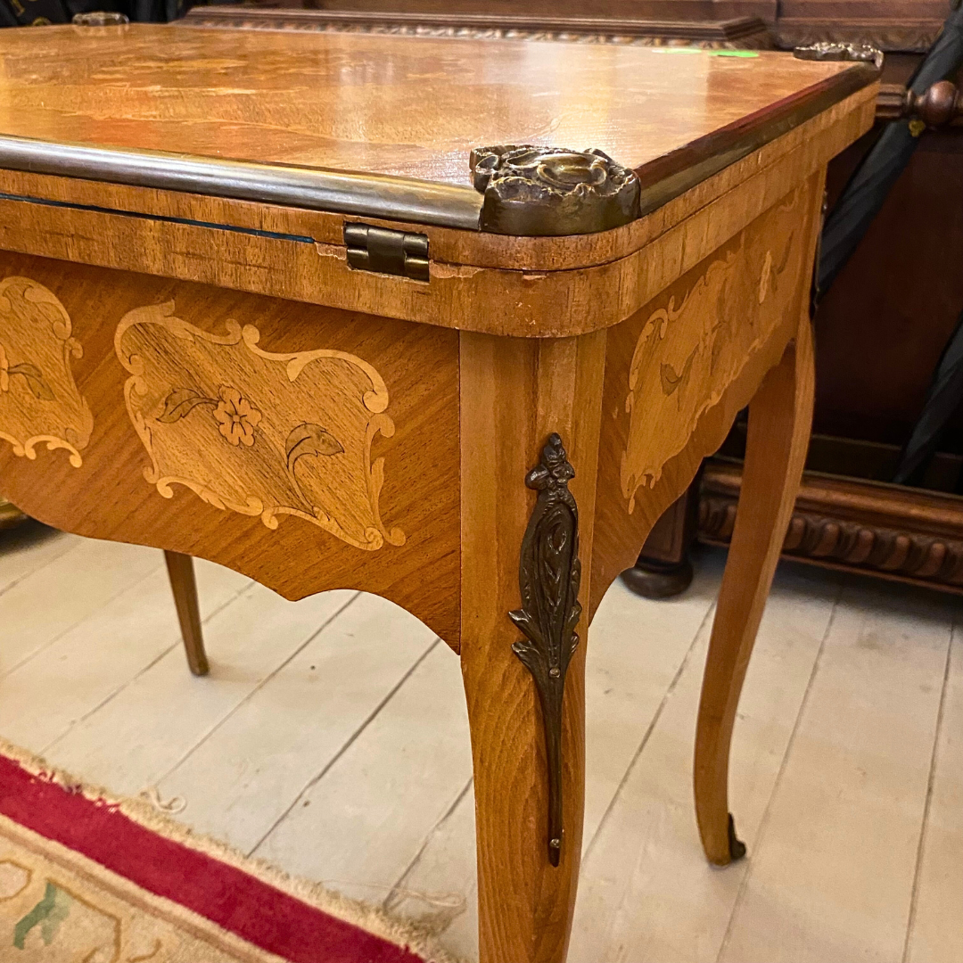 Antique Inlaid Games Table with Brass Castings