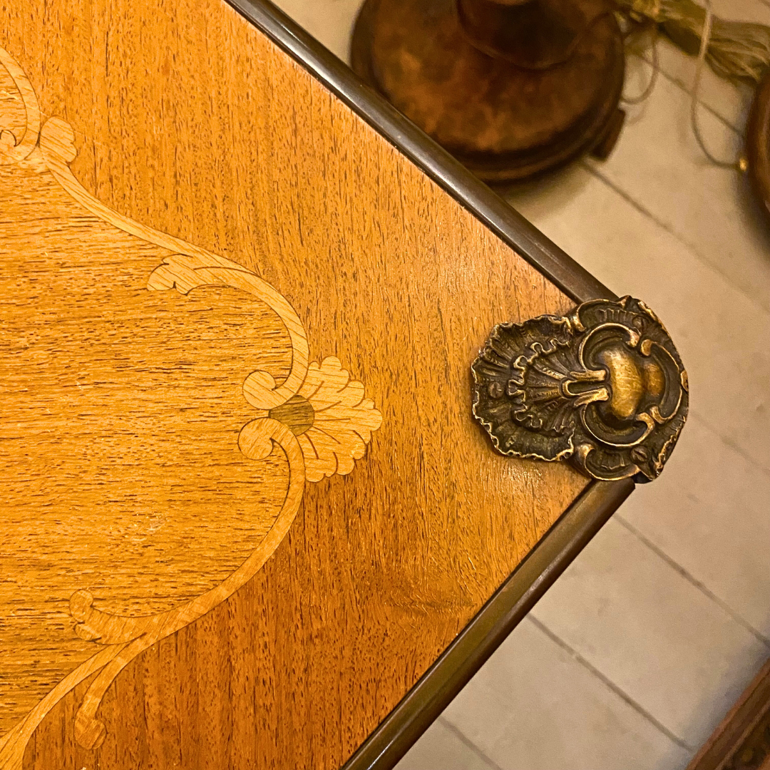 Antique Inlaid Games Table with Brass Castings