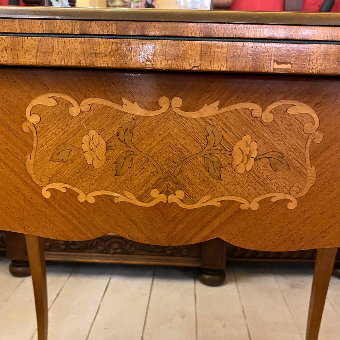 Antique Inlaid Games Table with Brass Castings