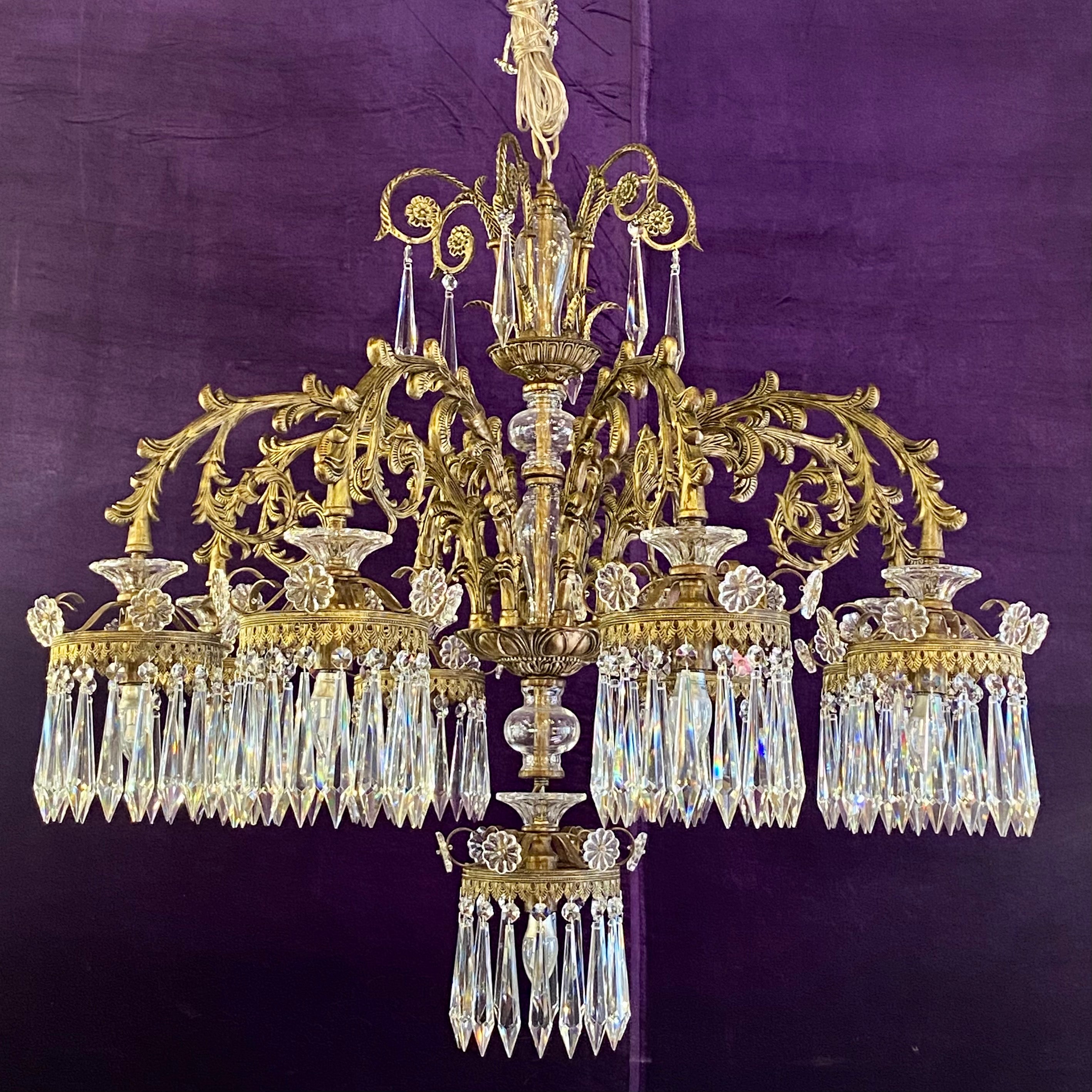 Very Large Gilt Metal and Crystal Chandelier - SOLD