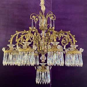 Very Large Gilt Metal and Crystal Chandelier - SOLD