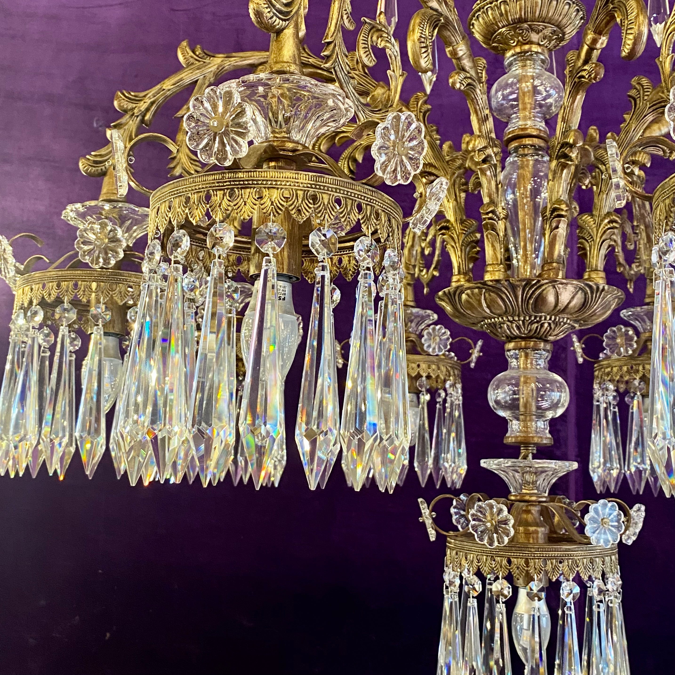 Very Large Gilt Metal and Crystal Chandelier - SOLD