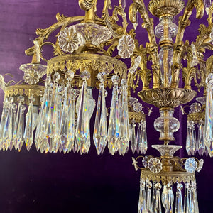 Very Large Gilt Metal and Crystal Chandelier - SOLD