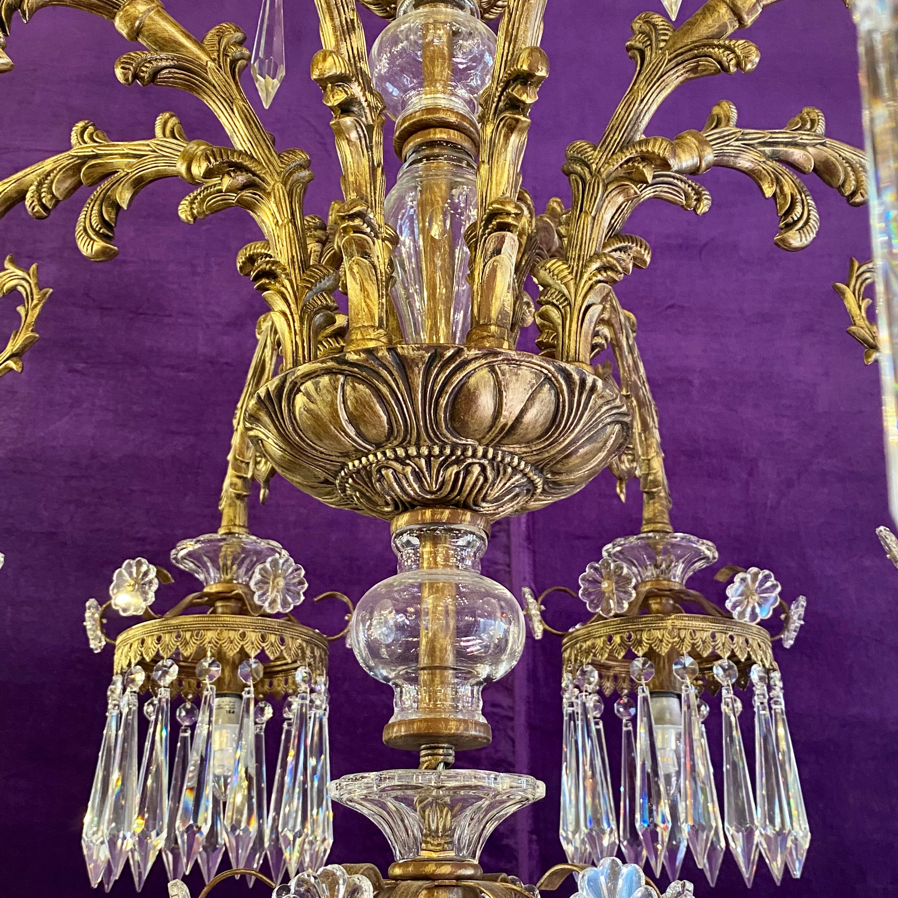 Very Large Gilt Metal and Crystal Chandelier - SOLD