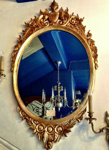 Oval French Style Mirror with Carved Detail