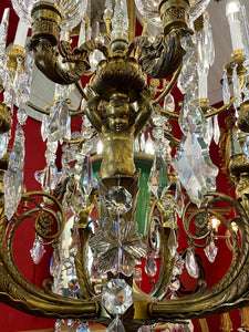 MAGNIFICENT Antique Mazarine Chandelier with Original Crystals