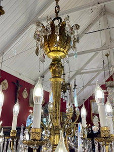 MAGNIFICENT Antique Mazarine Chandelier with Original Crystals