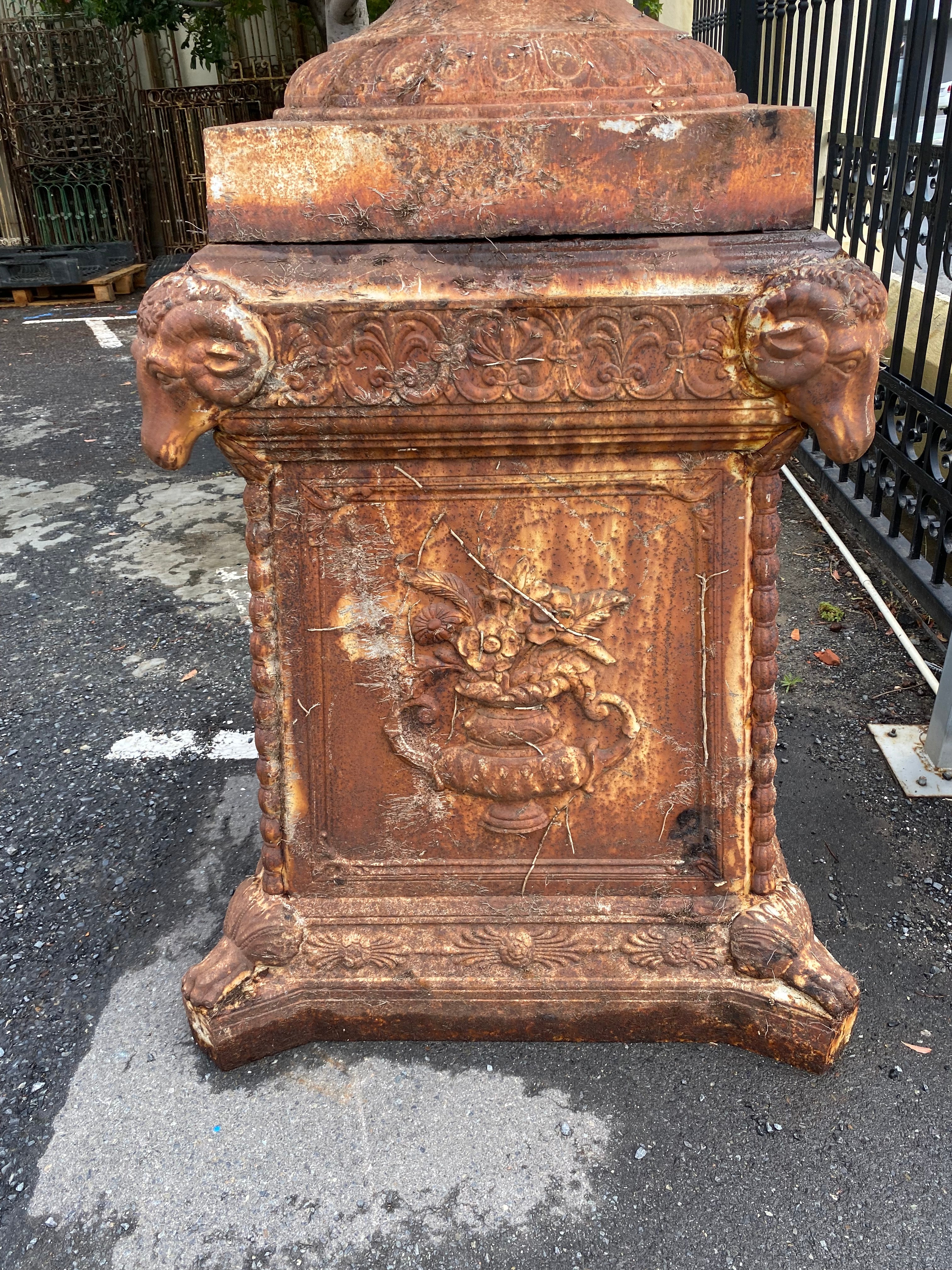 Pair of Magnificent Antique Cast Iron Urns with Plinths - SOLD