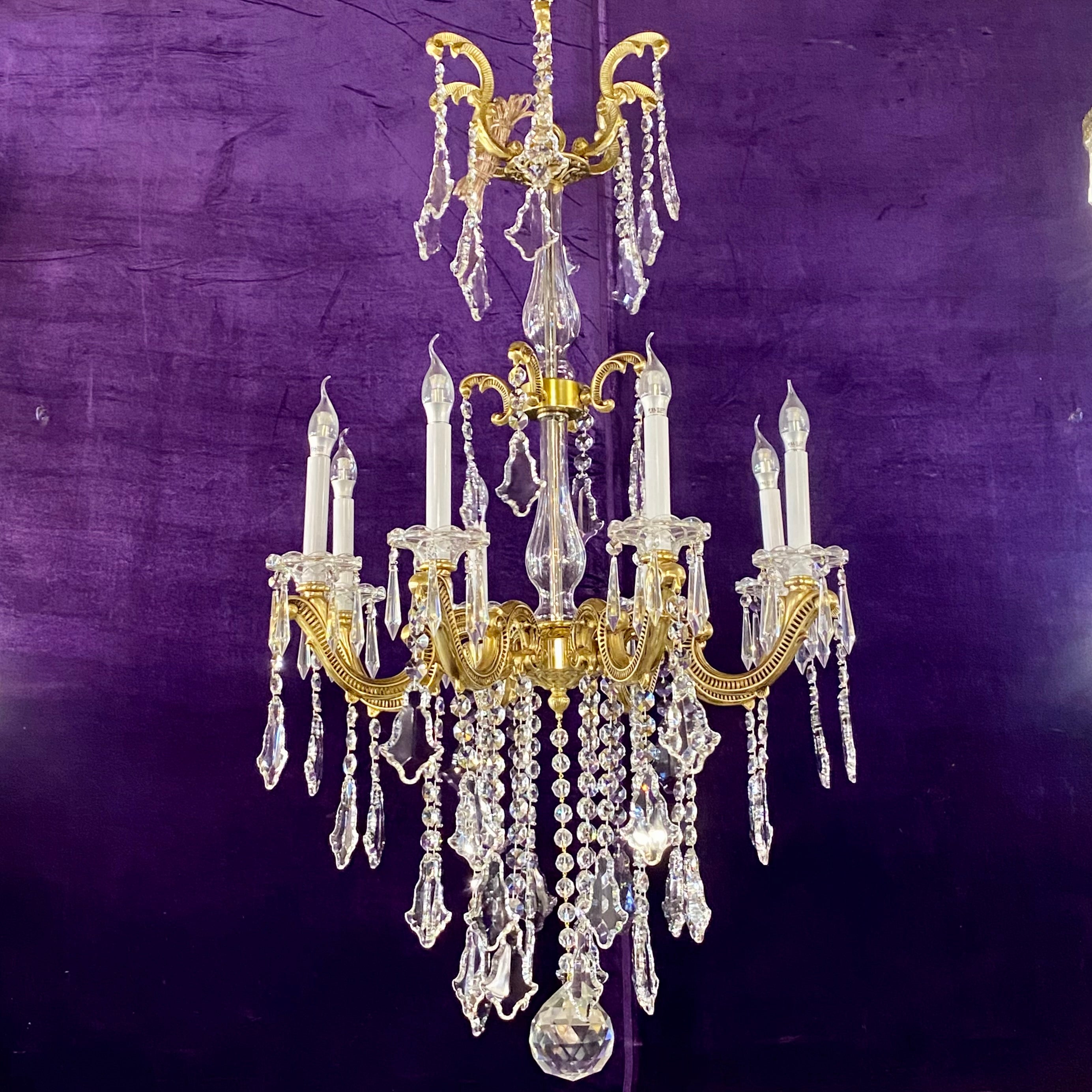 Tall Delos Eight Arm Crystal Chandelier