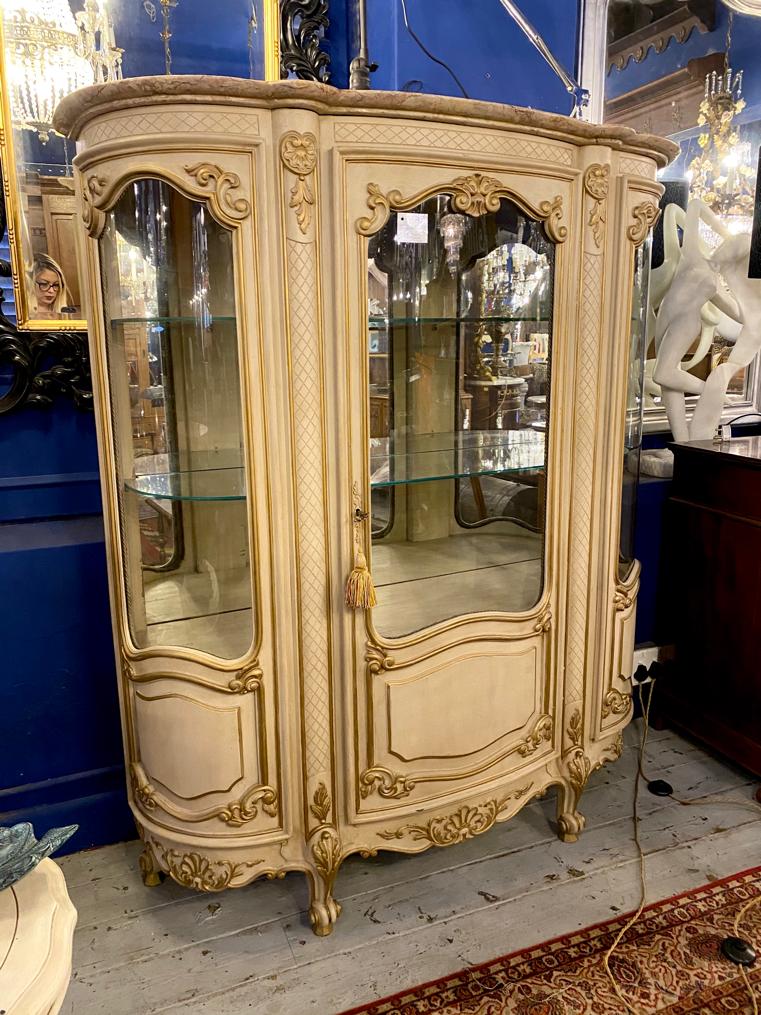 1920's French Vitrine Cabinet with Marble Top - SOLD