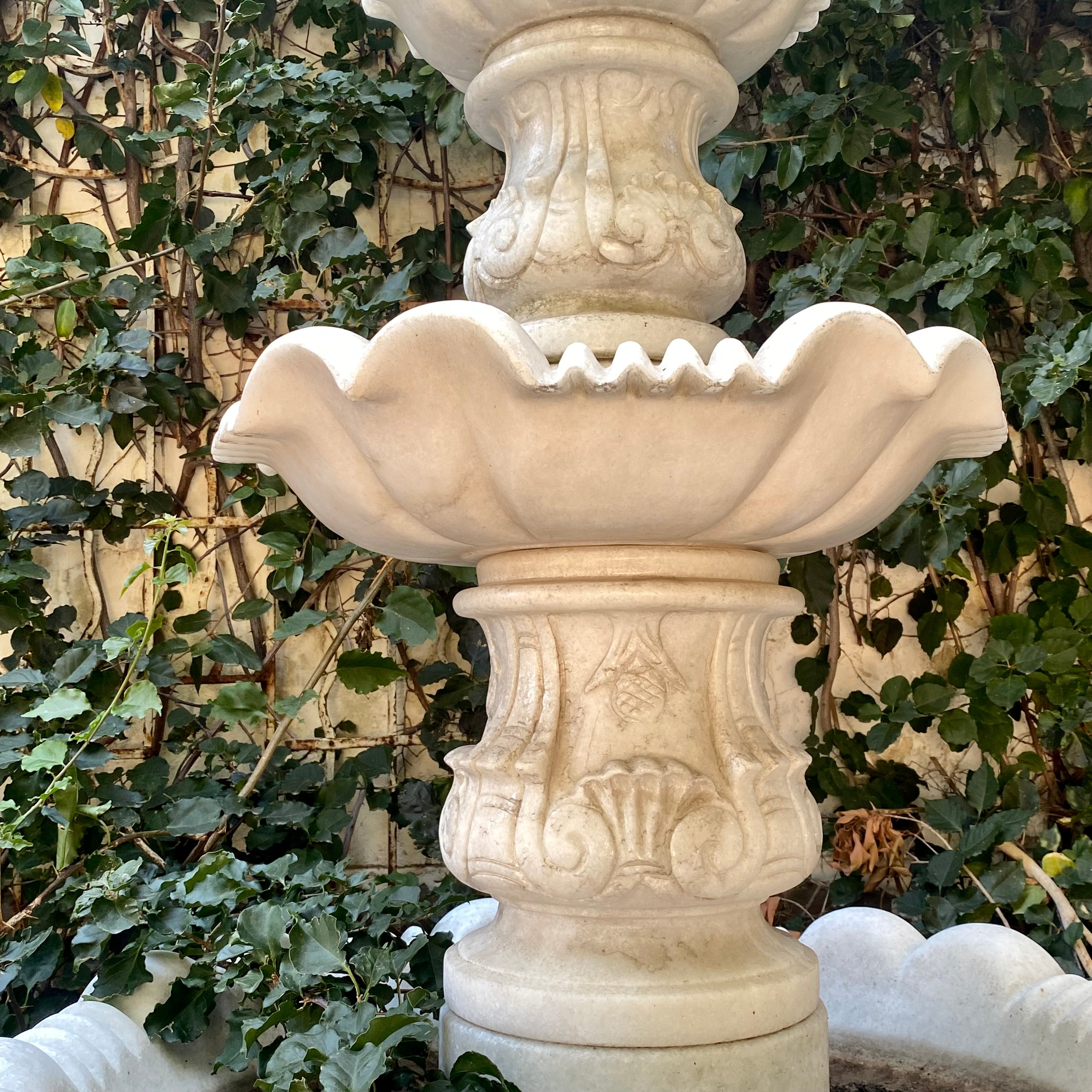 Three Tier White Marble Fountain