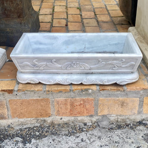 Beautifully Hand Carved White Marble Basin/Planter - SOLD