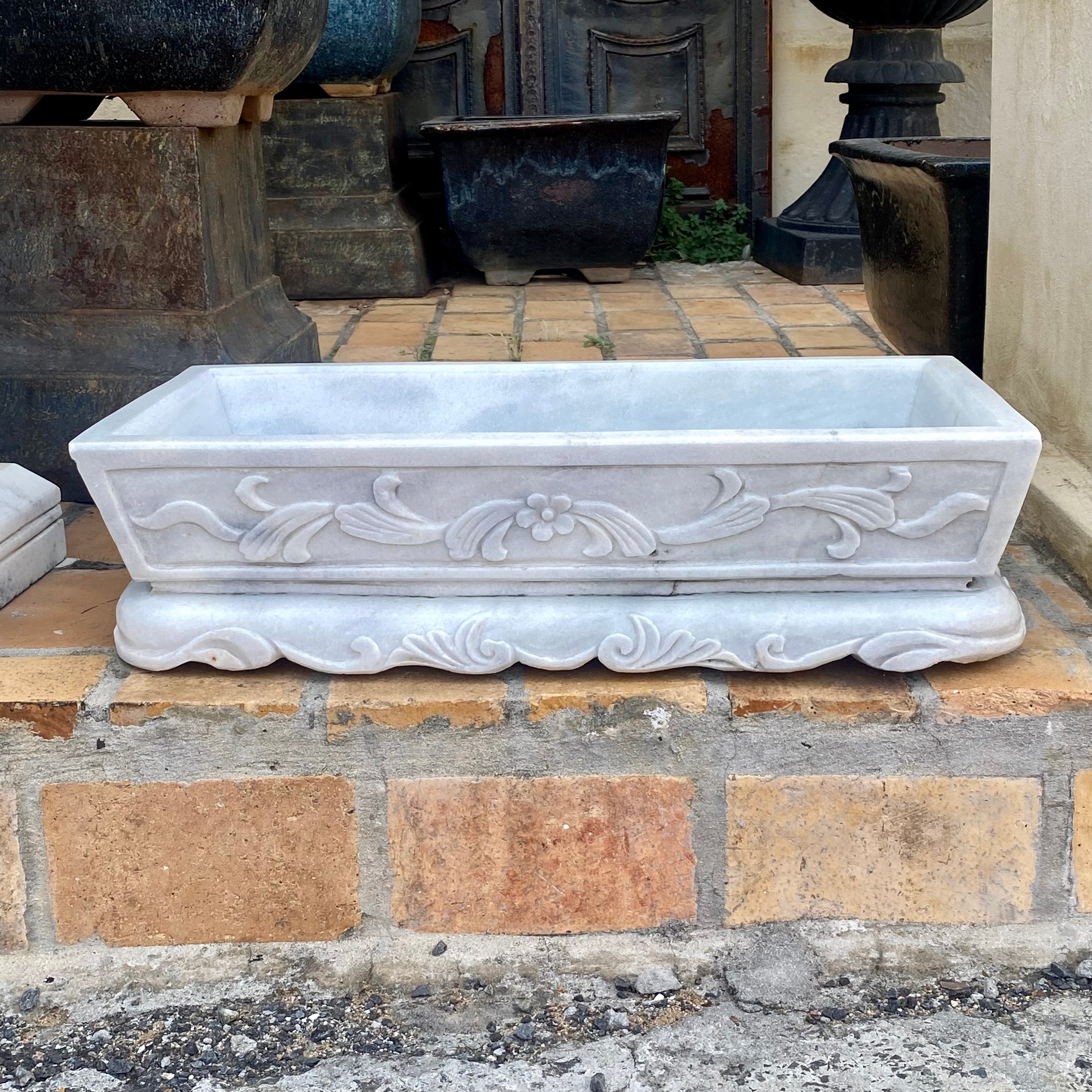 Beautifully Hand Carved White Marble Basin/Planter - SOLD