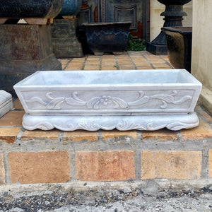 Beautifully Hand Carved White Marble Basin/Planter - SOLD