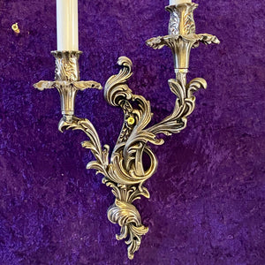 A Pair Nickel Plated Two Arm Rococo Sconce