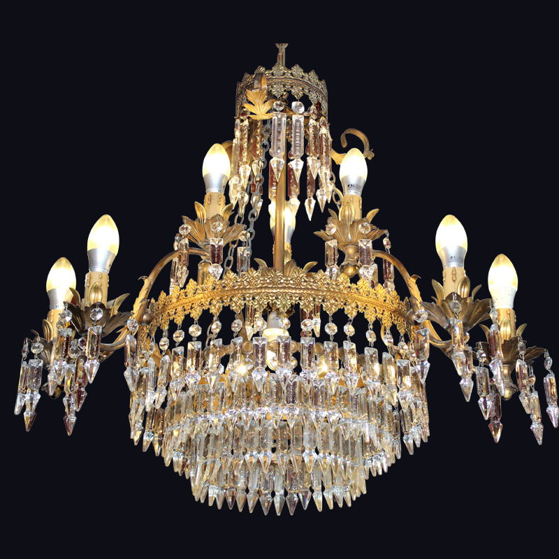 Beautiful Antique Neoclassical Chandelier with Arrowhead Crystals