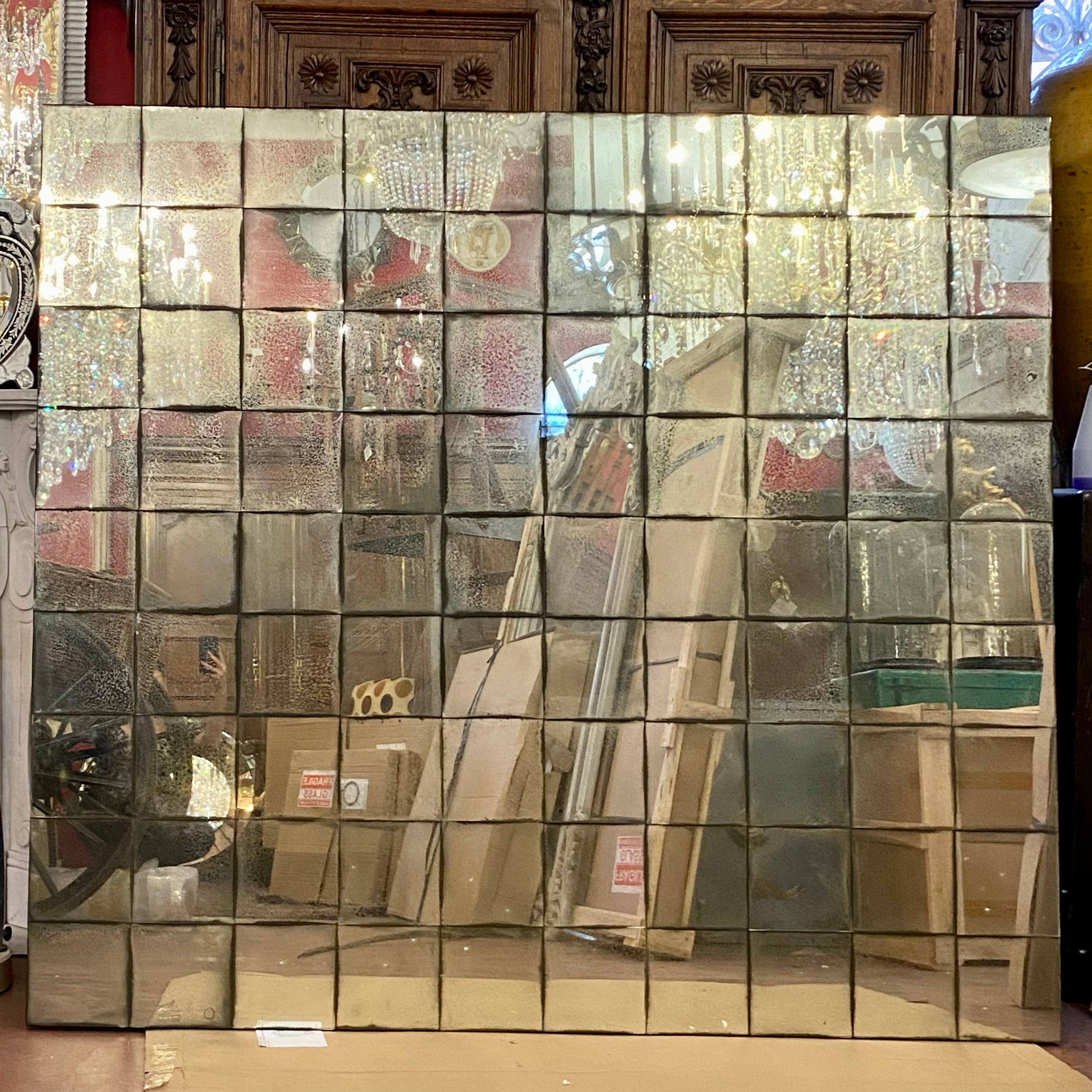 Extremely Large Aged Panelled Mirror