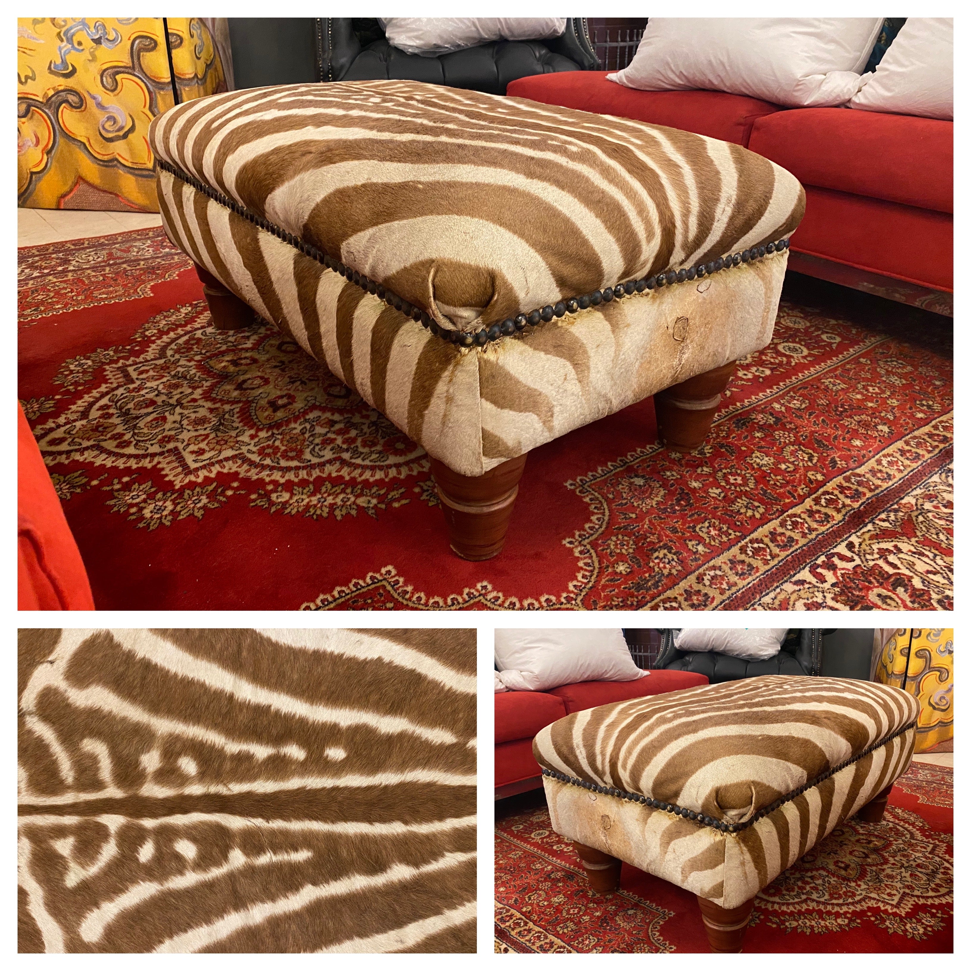 Vintage Zebra Skin Ottoman - SOLD