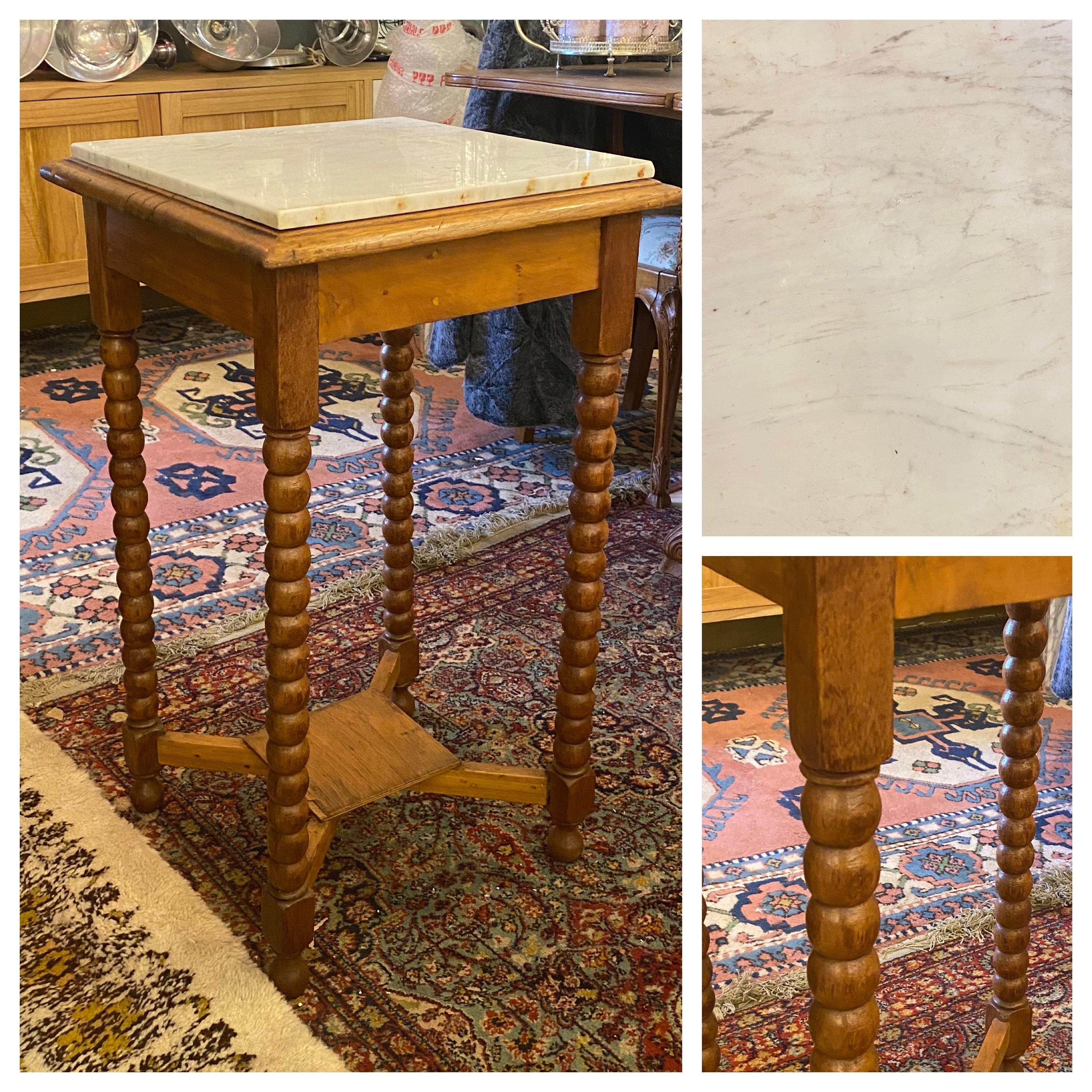 Antique Barley Twist Oak & Marble Pedestal - SOLD