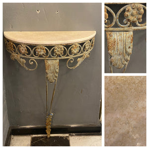 Halfmoon Wrought Iron Console with Marble Top - SOLD