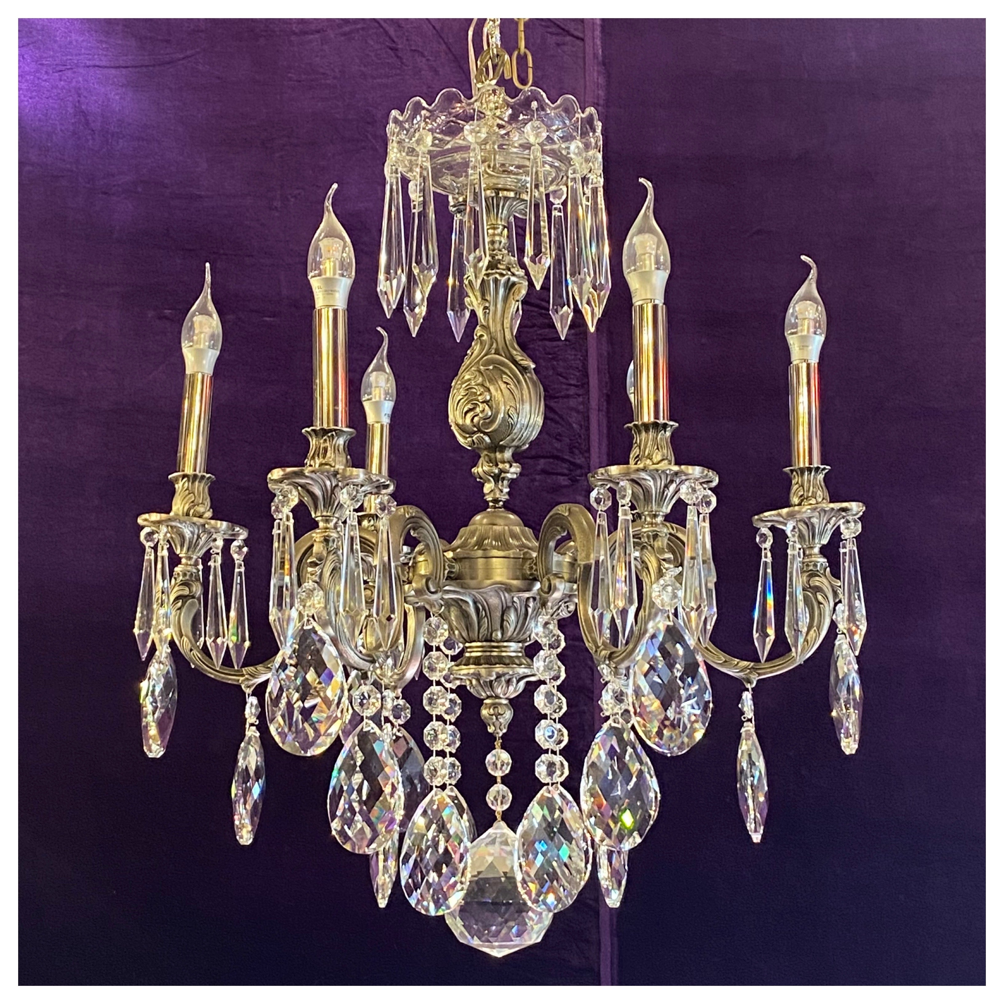 Antique Nickel and Crystal French Chandelier - SOLD