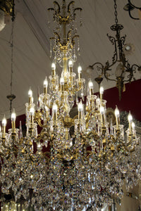 Very Large 35 Arm Brass and Crystal Chandelier