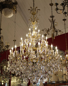 Very Large 35 Arm Brass and Crystal Chandelier