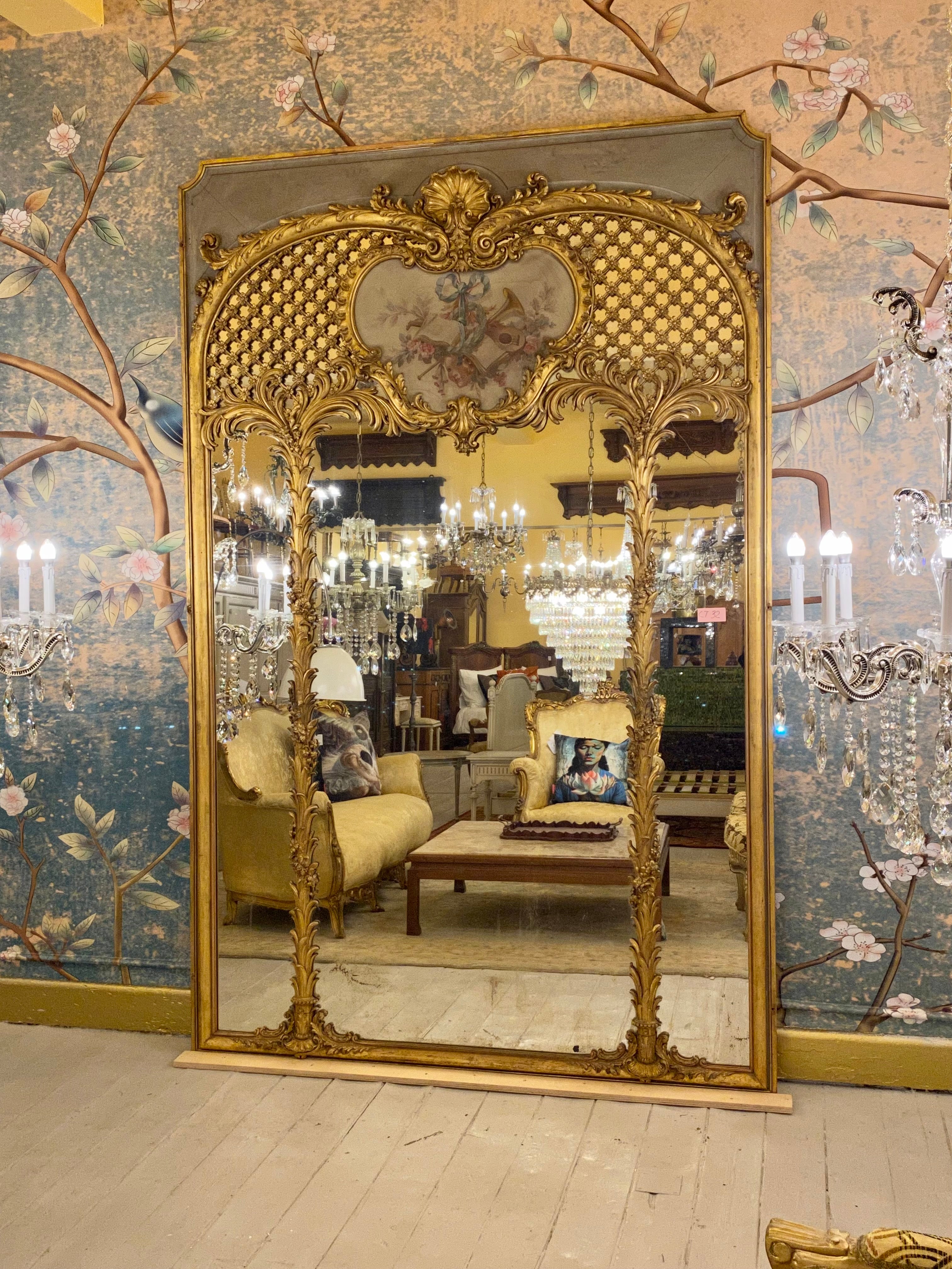 Antique French Trumeau Mirror with Gilt Details - SOLD