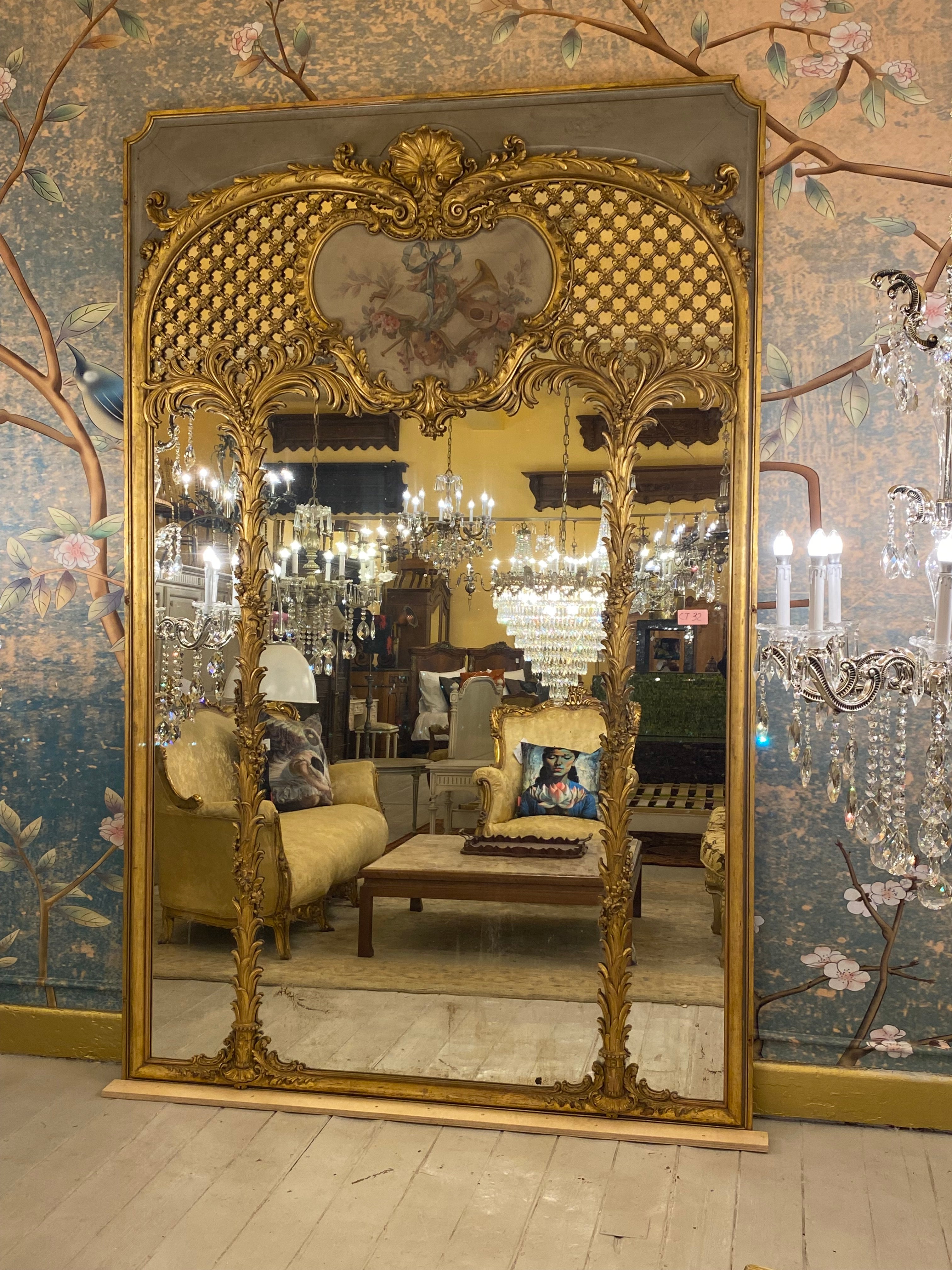 Antique French Trumeau Mirror with Gilt Details - SOLD