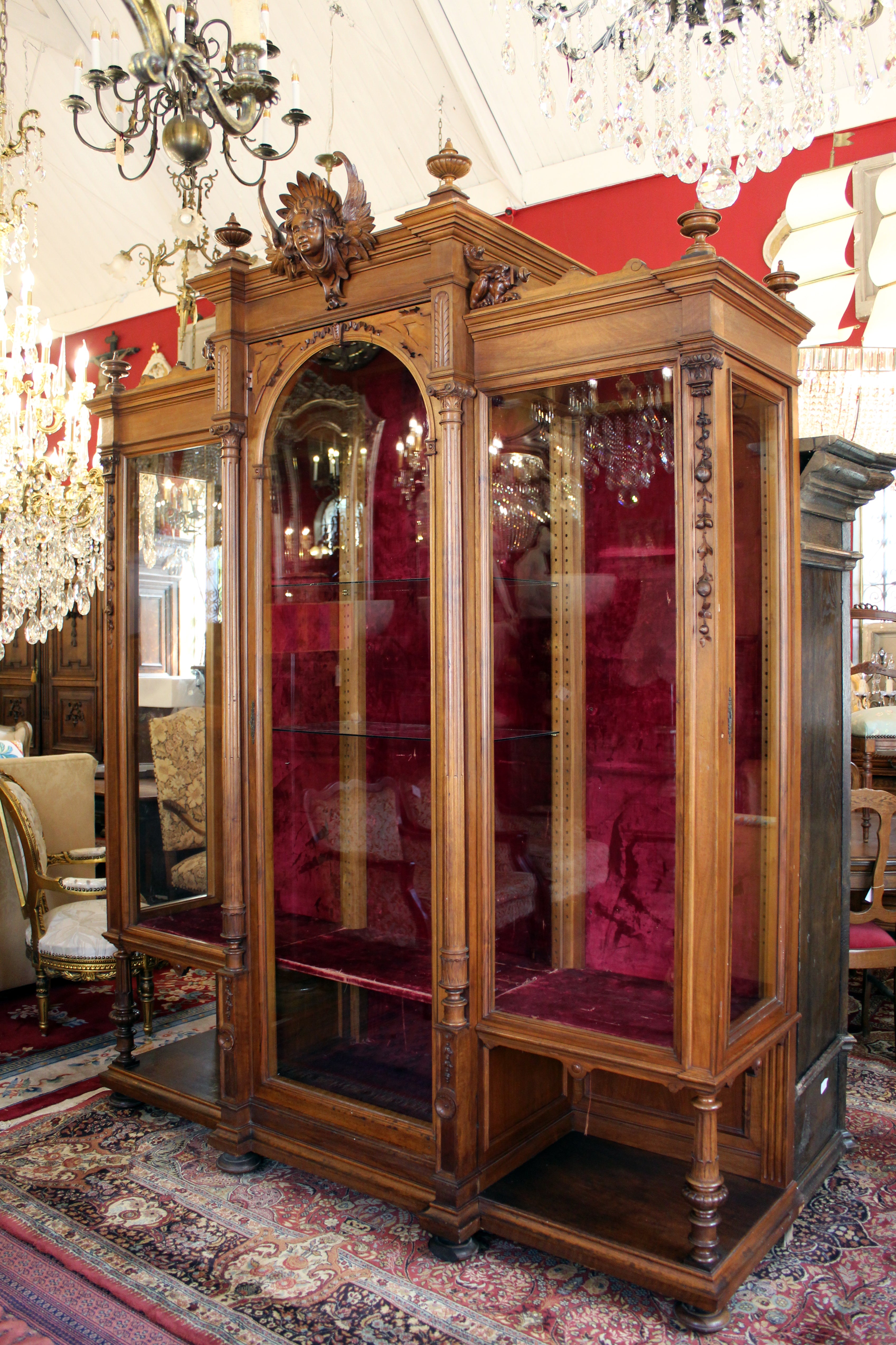 Antique French Renaissance Revival Walnut Vitrine Cabinet - SOLD