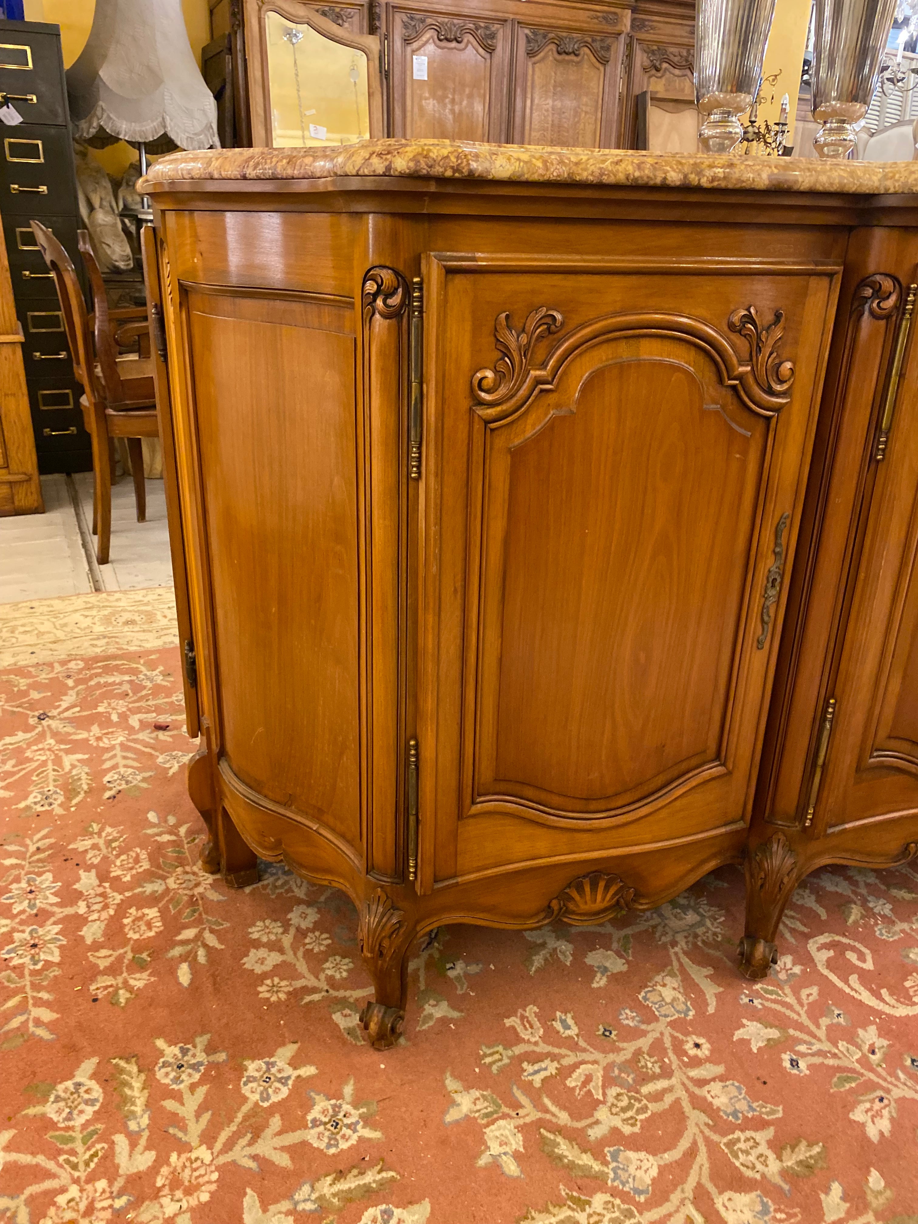 Antique French Walnut Server with Snails Feet & Marble Top -SOLD