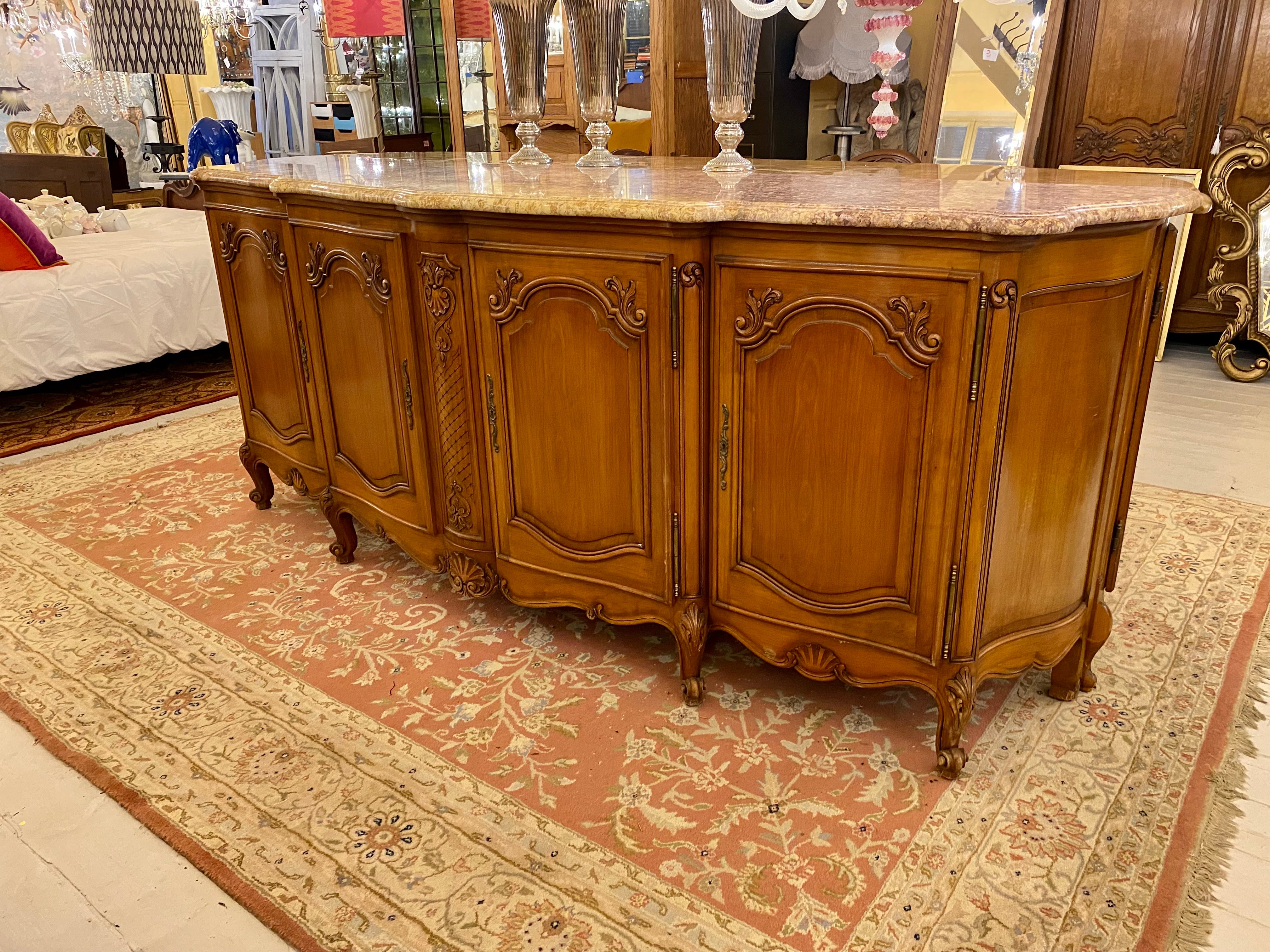 Antique French Walnut Server with Snails Feet & Marble Top -SOLD