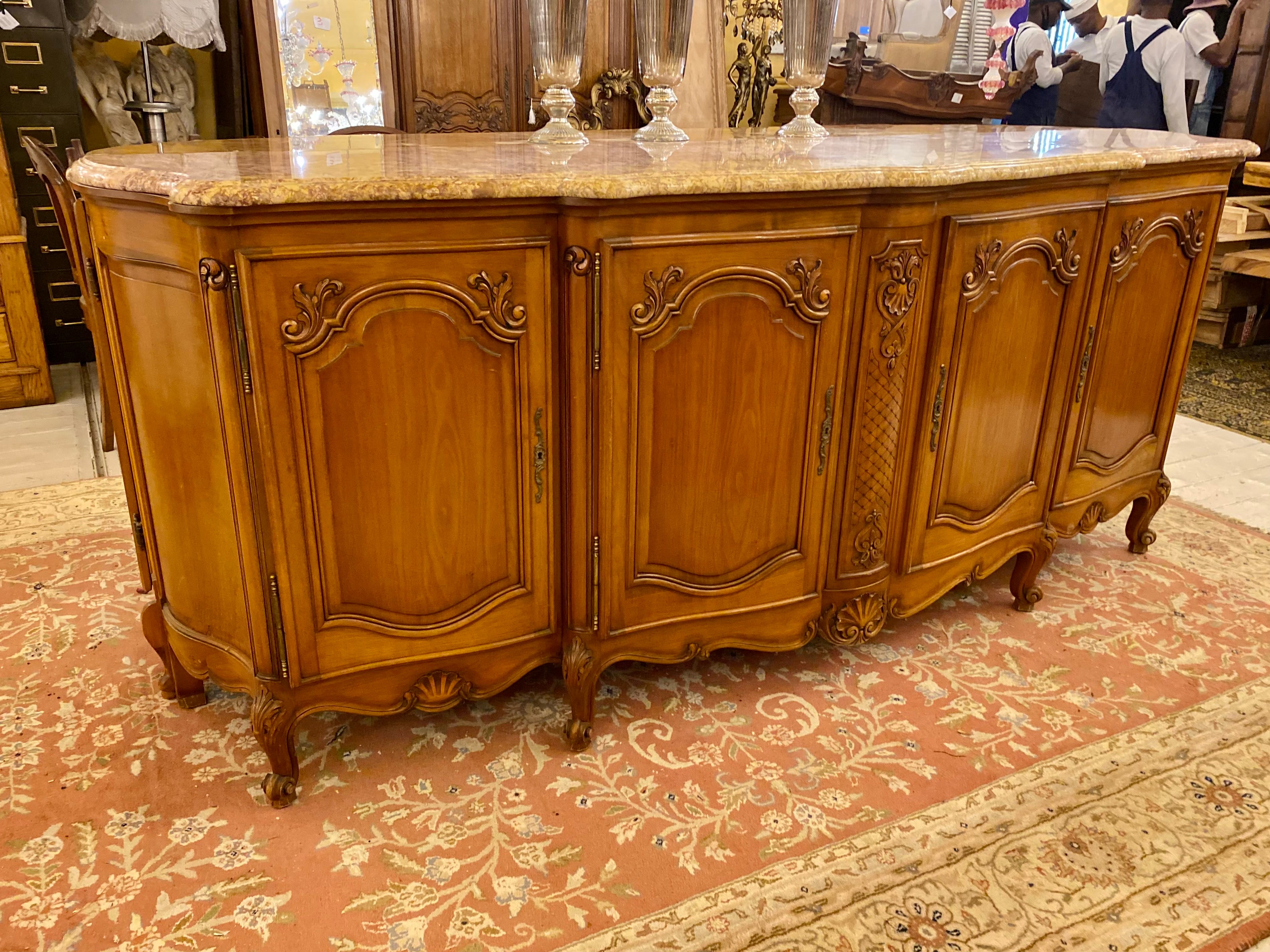 Antique French Walnut Server with Snails Feet & Marble Top -SOLD