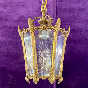 Antique Cast Brass Lantern with Etched Glass - SOLD