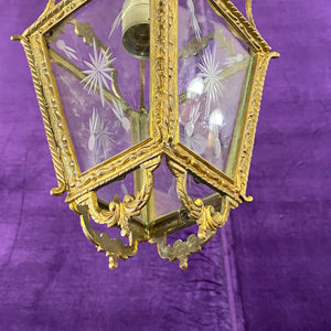 Antique Brass Lantern with Etched Glass