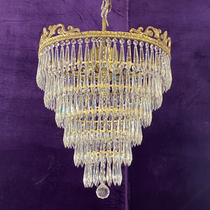 Brass and Crystal Waterfall Chandelier - SOLD