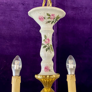 Elegant Brass Chandelier with Hand Painted Details - SOLD