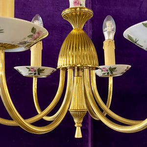 Elegant Brass Chandelier with Hand Painted Details - SOLD