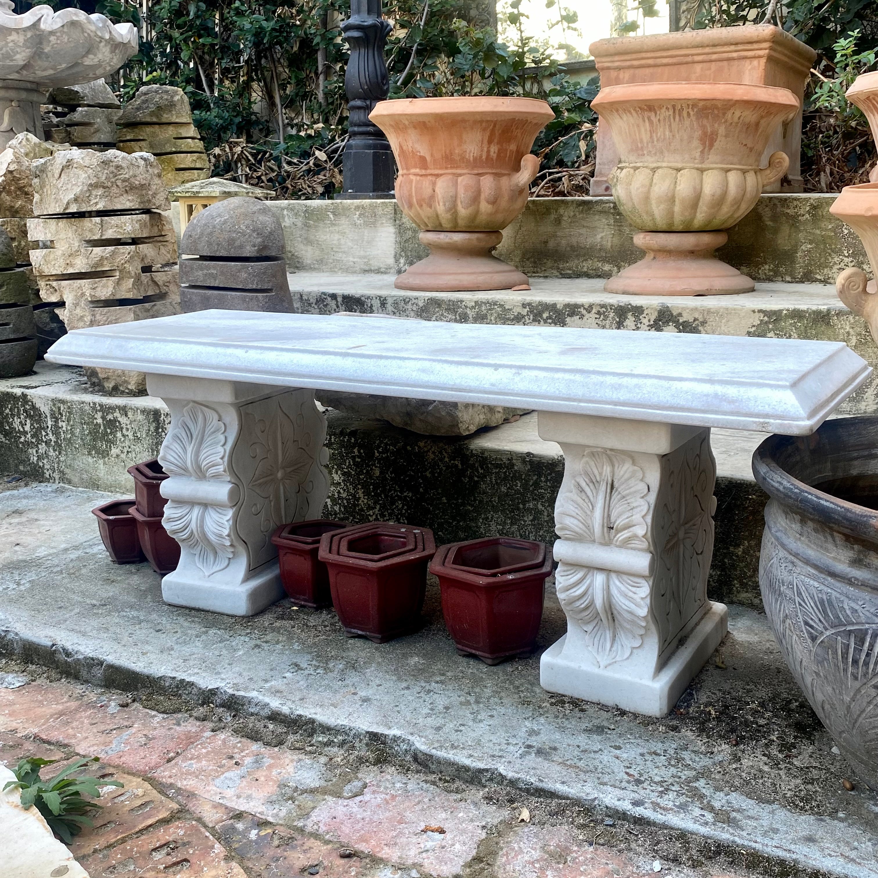 White Marble Bench with Carved Legs - SOLD