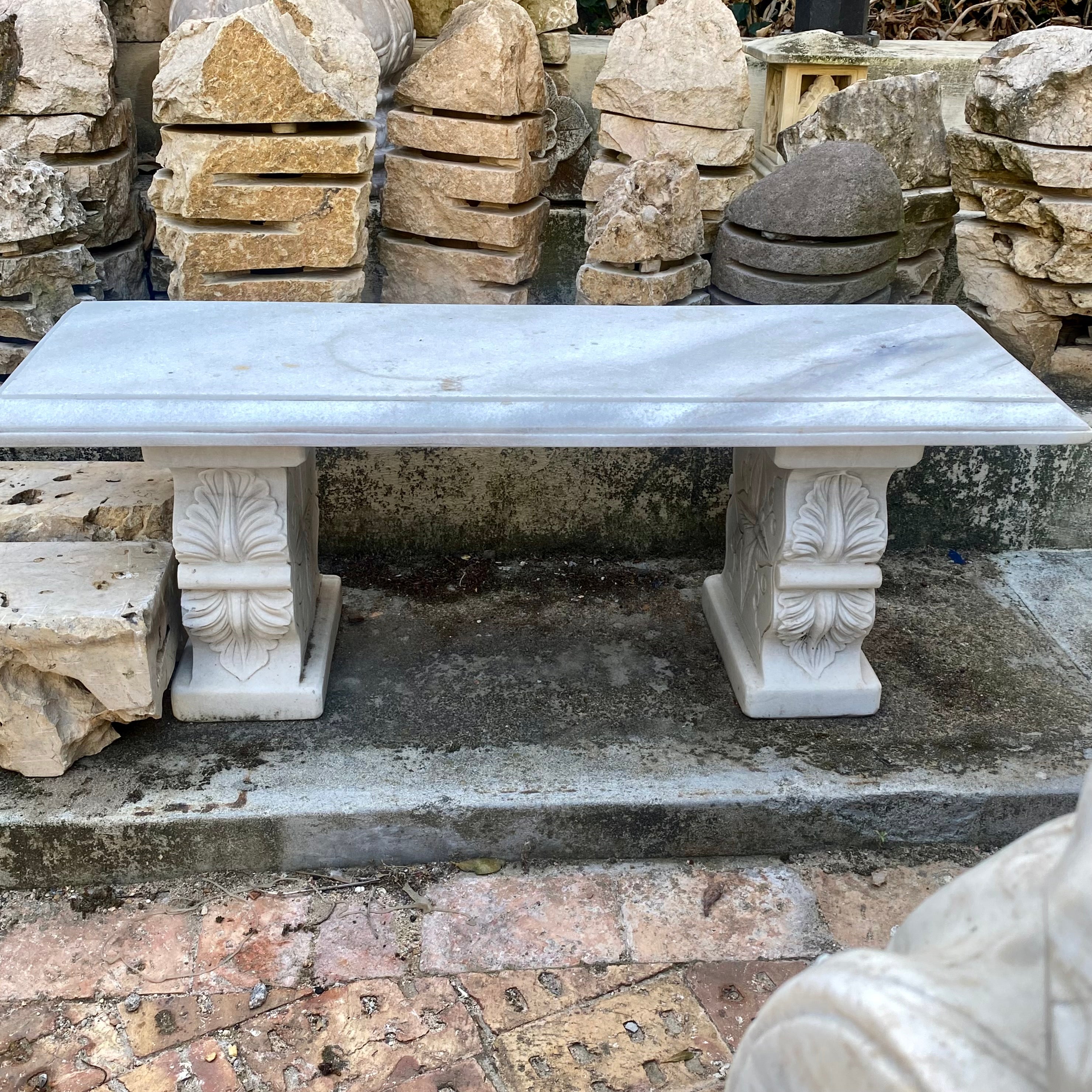 White Marble Bench with Carved Legs - SOLD