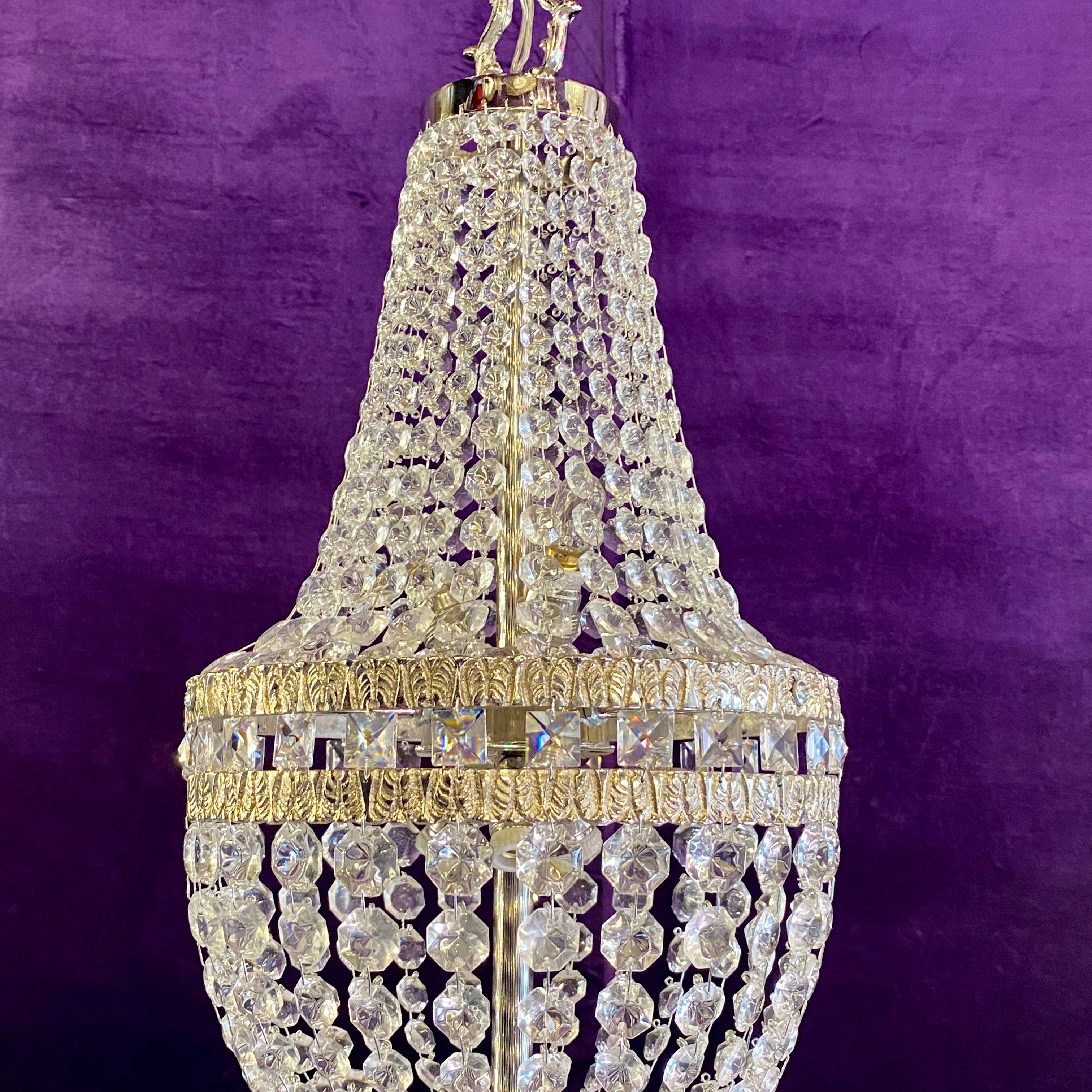 Nickel and Crystal Neoclassical Chandelier