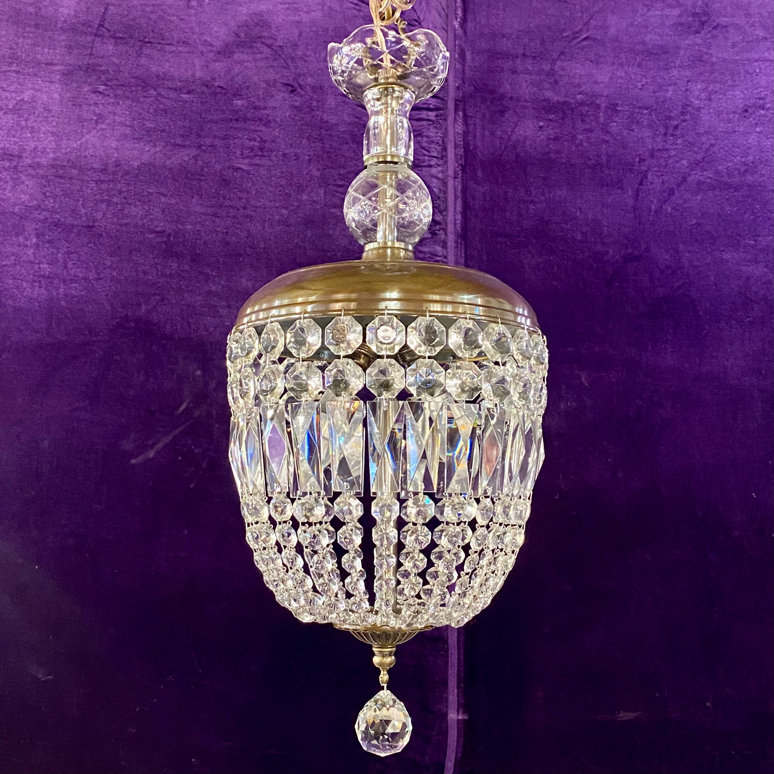 Delos Aged Brass & Crystal Basket Chandelier