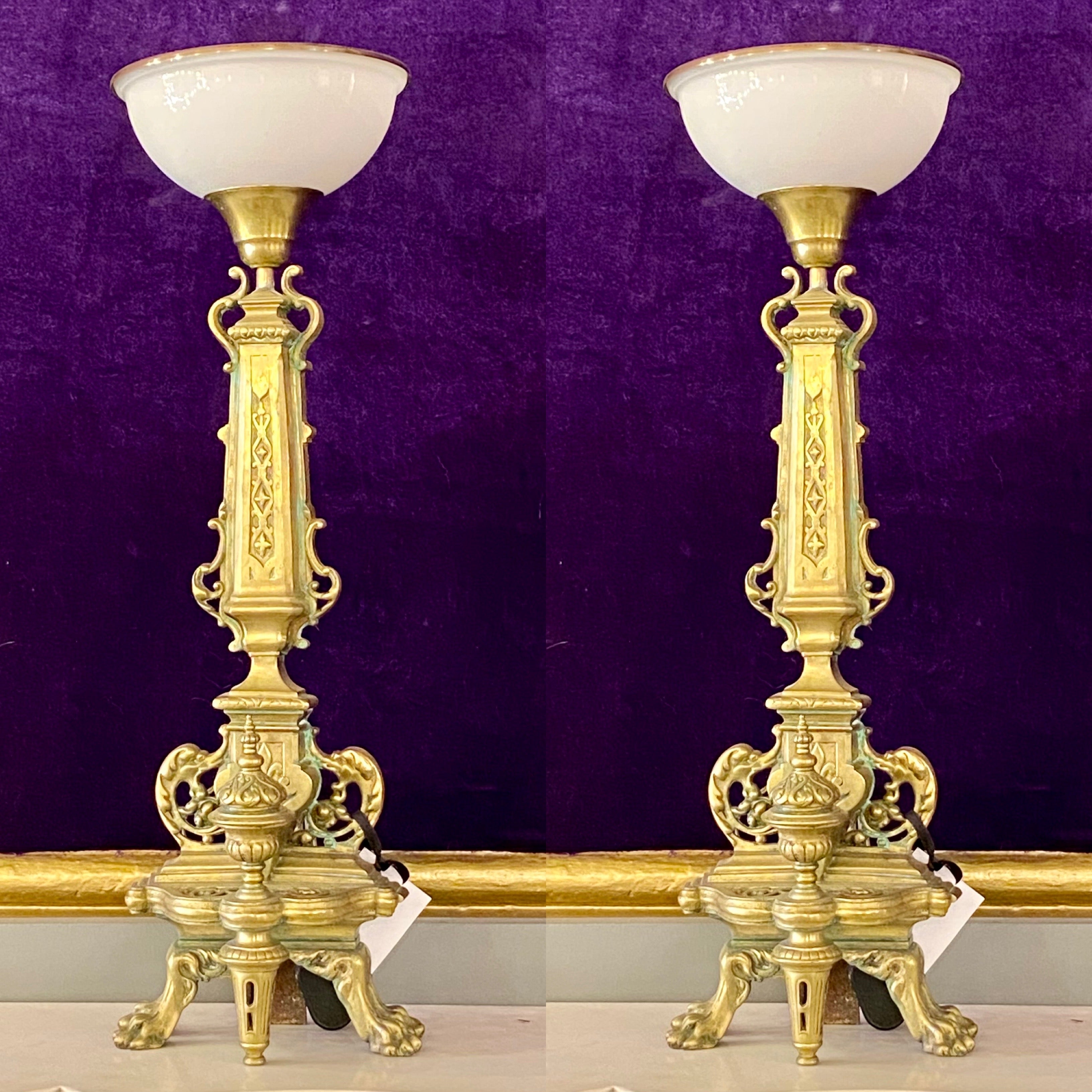 Pair of Antique Cast Brass Table Lamps - SOLD