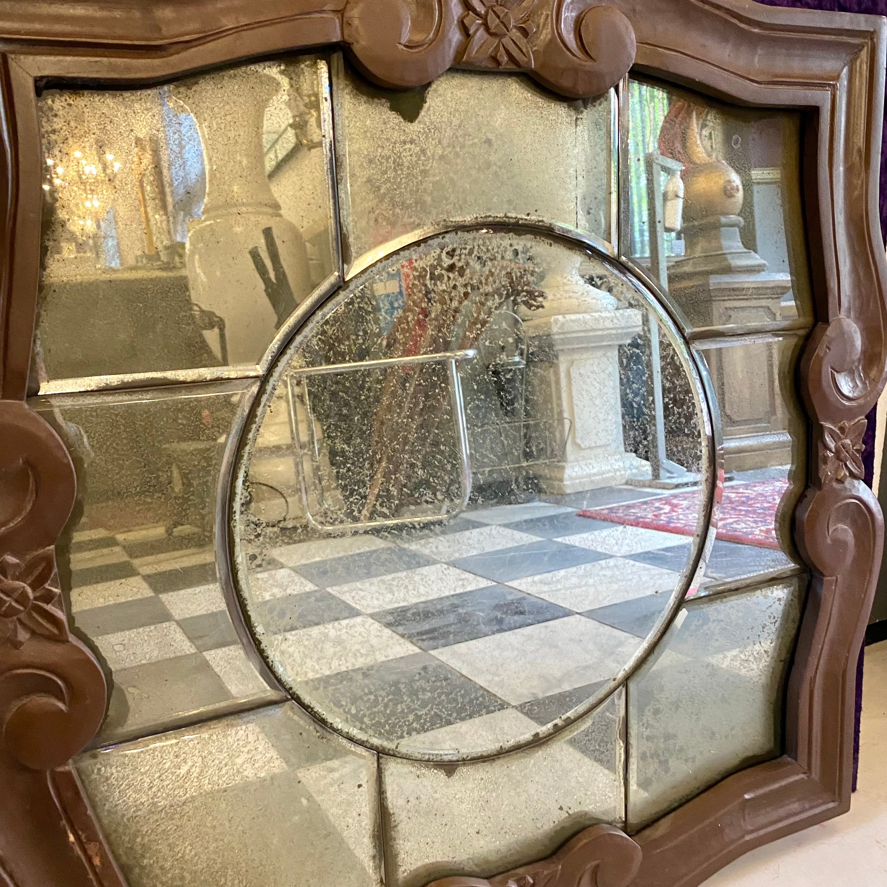 Panelled Aged Mirror with Wooden Frame - SOLD